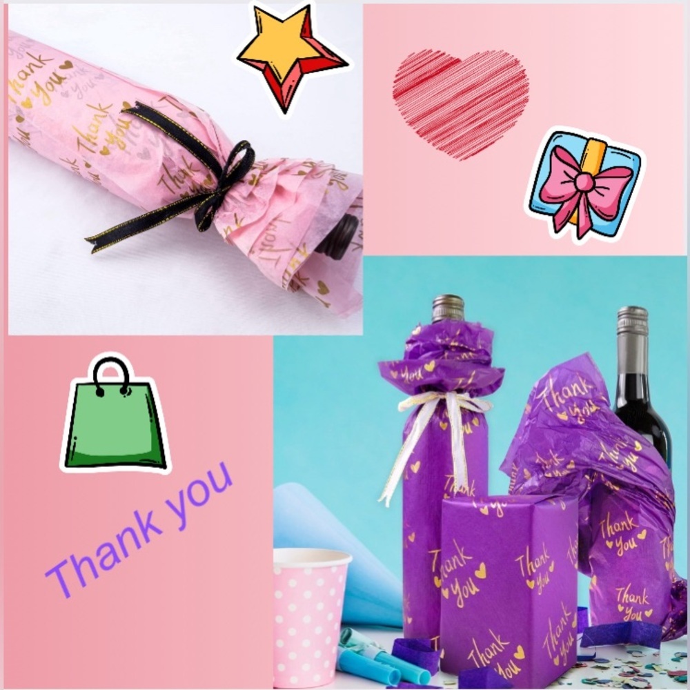 30 Sheets Large 20" x 28" Pink or Purple with Gold Thank You Tissue Paper